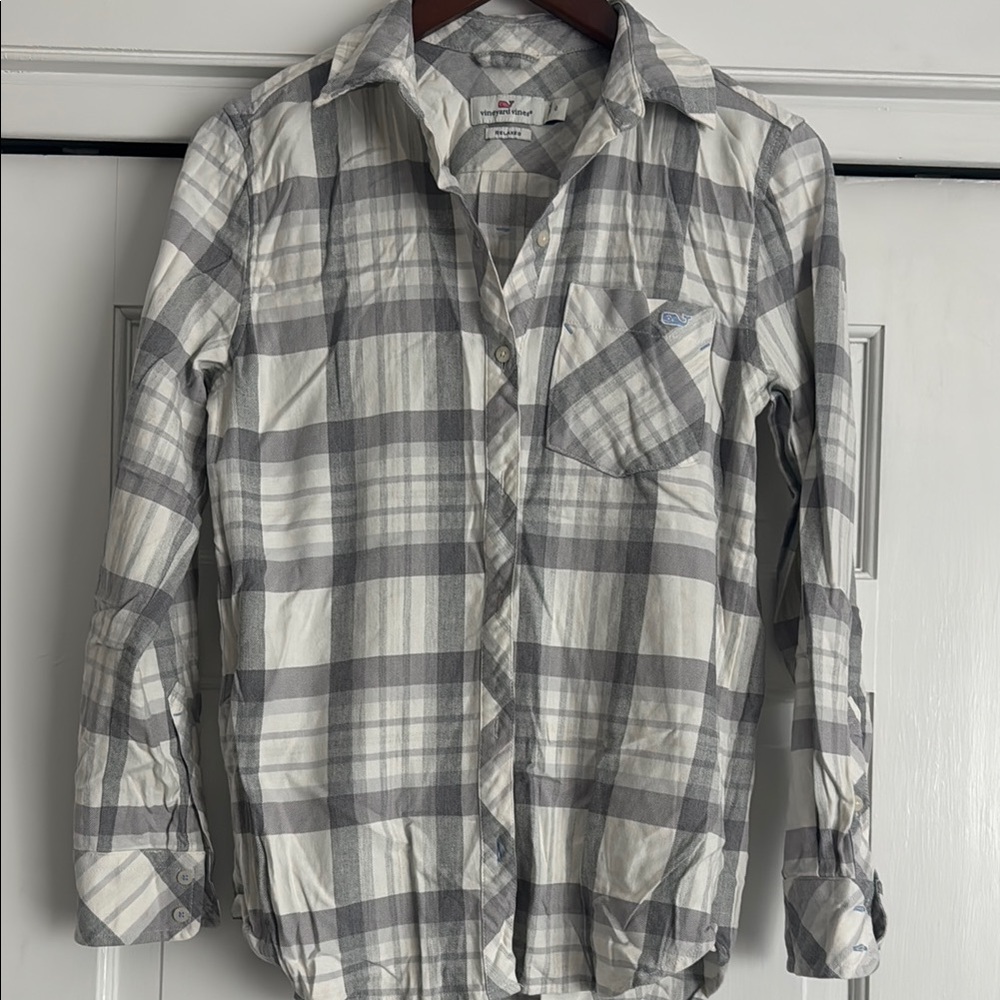 Vineyard Vines Gray and White Plaid Button-Down Shirt